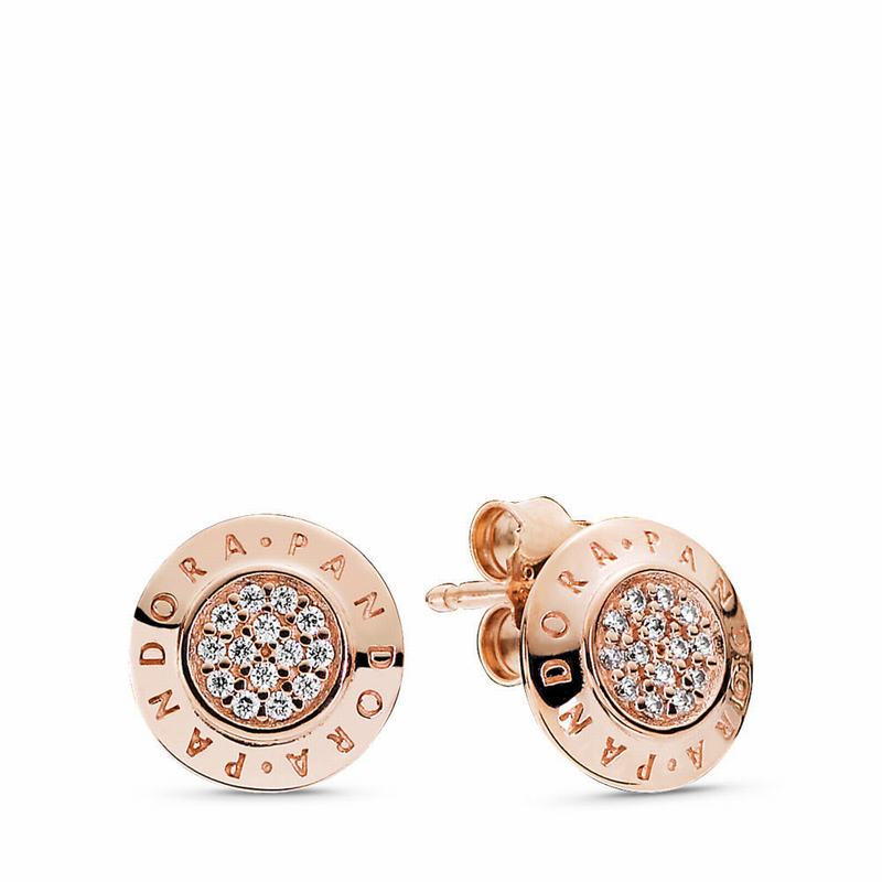 Pandora Rose™ Signature Stud Earrings Ireland - Pandora Rose/Cubic Zirconia - 437821EQL